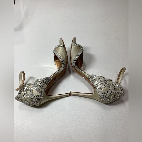 Badgley Mischka beige Roxy Ankle Strap Rhinestone Kelly Wedding sandal Size 6 - Picture 9 of 16